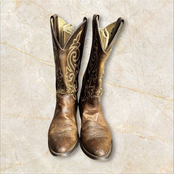 Justin Pre-Owned Men’s Brown Leather Western Boots / SZ: 9D - Picture 5 of 8